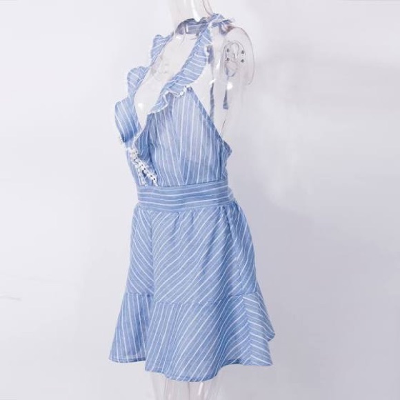 Summer Sleeveless Dress Deep V Neck Mini Ruffles - Picture 7 of 8